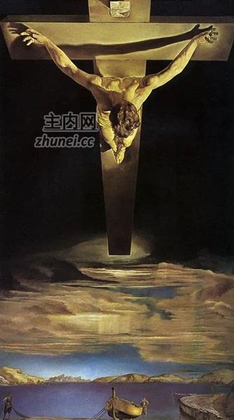 天空中竖着一个十字架，耶稣被钉在上面